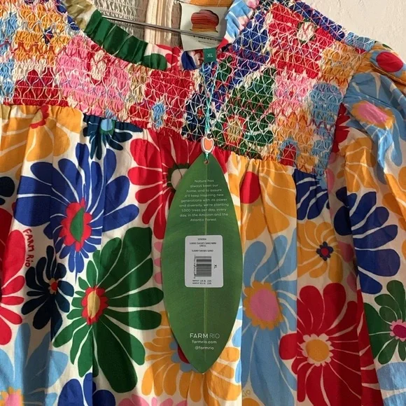 FARM RIO Sunny Daisies Sand Mini Dress NWT Size XL - Picture 7 of 8
